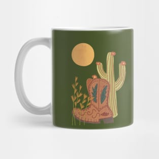 Southwest Cowboy Boots and Cactus with Full Moon Mug